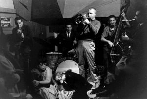 Frank Phipps on bass trumpet at The Cellar, 1959